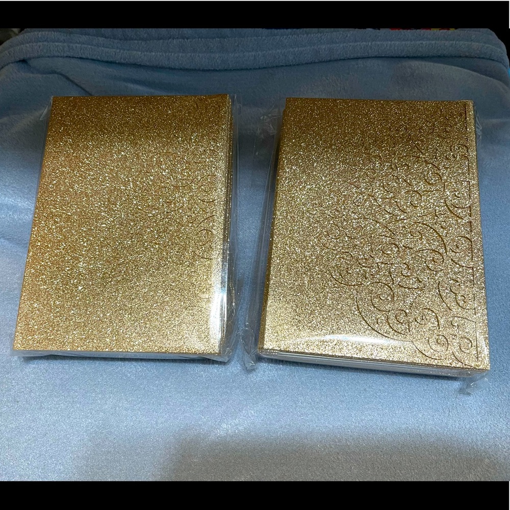 Laser cut trifold gold glitter invitation envelope